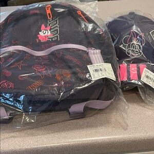 Adidas Disney Minnie Mouse Aurora Plum Backpack & Matching Baseball Cap OS